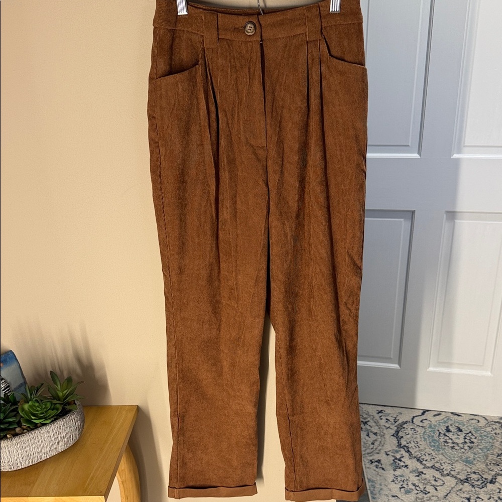 Shein brown cuffed corduroy pants